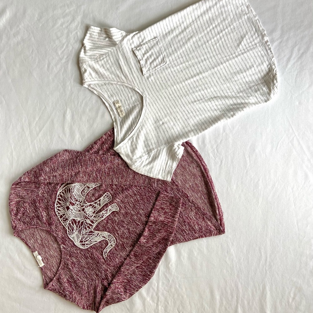 White striped Abercrombie shirt and purple shirt